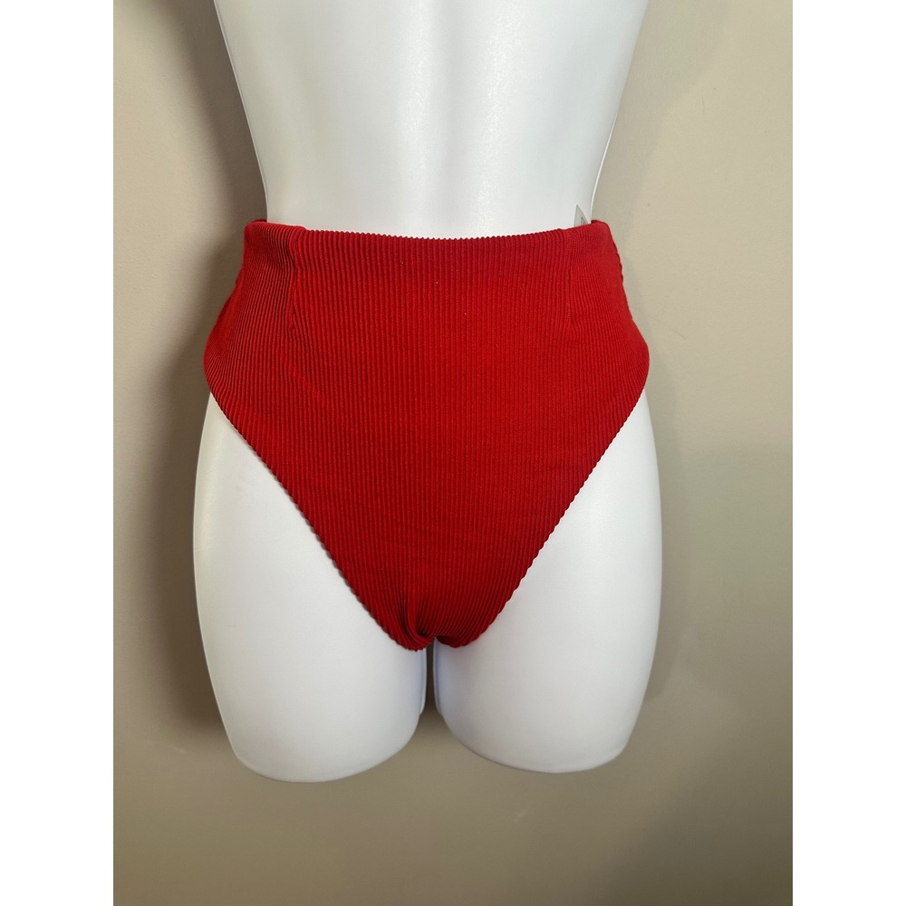 Haight Revolve Ribbed High Leg Bikini Bottom Red Shift High Rise Size Small - Picture 2 of 5